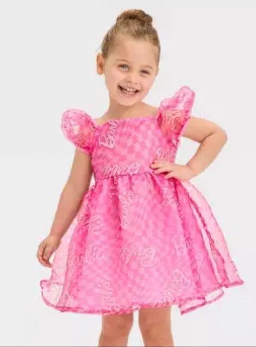 Girls Pink Barbie Dress With Puff Sleeves Halloween Costume Party Size XL(14)